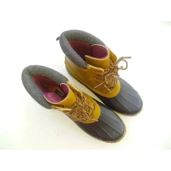 Tommy Hilfiger Womens Russel Rain Boots Yellow Color Block Lace Up Duck Toe 9 - Picture 1 of 9